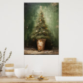 Rustieke Elegantie Kerstboom in een kleipot Poster (Keuken)