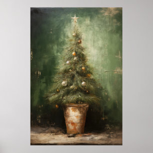 Rustieke Elegantie Kerstboom in een kleipot Poster