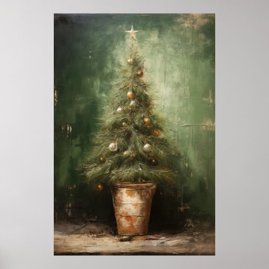 Rustieke Elegantie Kerstboom in een kleipot Poster (Voorkant)
