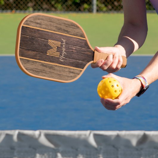 Rustieke Elegantie Monogram Houten Textuur Pickleball Paddle (Insitu)