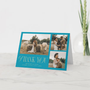 Rustieke Elegantie Multi Foto Bruiloft Aqua Blauw Bedankkaart