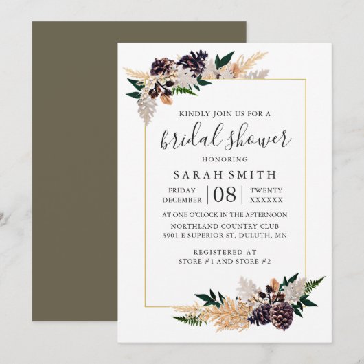 Rustieke Elegantie Pine Cone en Fern Vrijgezellenf Kaart (Voorkant / Achterkant)