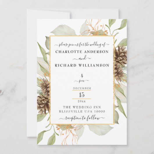 Rustieke Elegantie, Pinecone Lijst op wit Kaart (Voorkant)