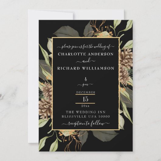 Rustieke Elegantie, Pinecone Lijst op zwart Kaart (Voorkant)