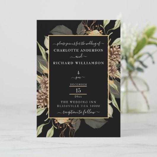 Rustieke Elegantie, Pinecone Lijst op zwart Kaart (Staand voorkant)