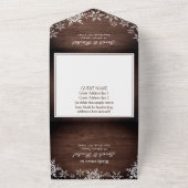 Rustieke Elegantie Sneeuwvlokken Houten Kerstmis B All In One Uitnodiging (Buitenkant)