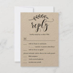 Rustieke Elegantie Trouw-RSVP met Menu Kraft Kaart