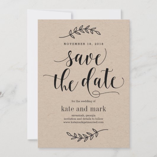 Rustieke Elegantie Trouwkaart 'Save The Date' Kraf Save The Date (Voorkant)