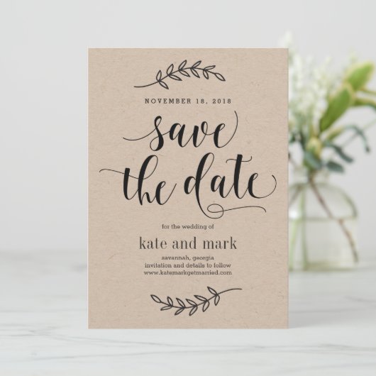 Rustieke Elegantie Trouwkaart 'Save The Date' Kraf Save The Date (Staand voorkant)