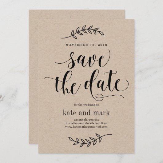Rustieke Elegantie Trouwkaart 'Save The Date' Kraf Save The Date (Voorkant / Achterkant)