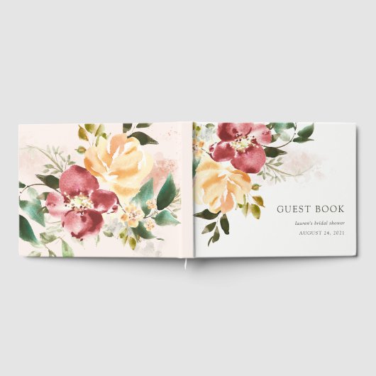 rustieke elegantie | Waterverf van bloemen Gastenboek (Volledig)