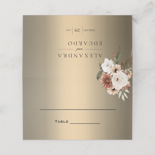 Rustieke Elegantie Wildbloemen op gouden bruiloft Plaatskaartje (Buitenkant ongevouwen)