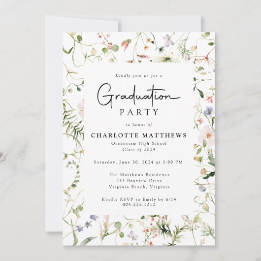 Rustieke Elegantie Wildflower Lijst Graduation Par Kaart (Voorkant)