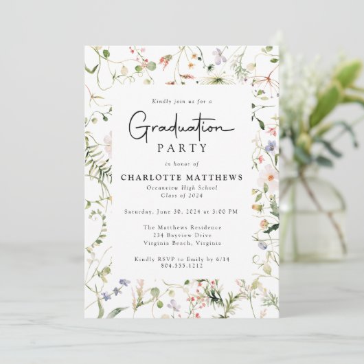 Rustieke Elegantie Wildflower Lijst Graduation Par Kaart (Staand voorkant)