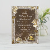 Rustieke Elegantie Witte Roos Bruidsmeisje Kaart (Staand voorkant)