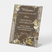 Rustieke Elegantie Witte Rose Bruiloft Veiligheid Reclamebord Met Voetstuk (Voorkant)