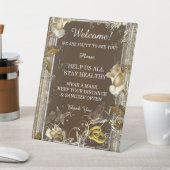 Rustieke Elegantie Witte Rose Bruiloft Veiligheid Reclamebord Met Voetstuk (Insitu)