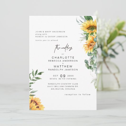 Rustieke Elegantie Zonnebloemen in Bloom Wedding Kaart (Staand voorkant)