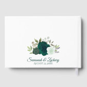 Rustieke Emerald Green Elegante Bloemen Boho Huwel Gastenboek (Achterkant)