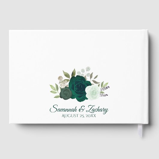 Rustieke Emerald Green Elegante Bloemen Boho Huwel Gastenboek (Achterkant)