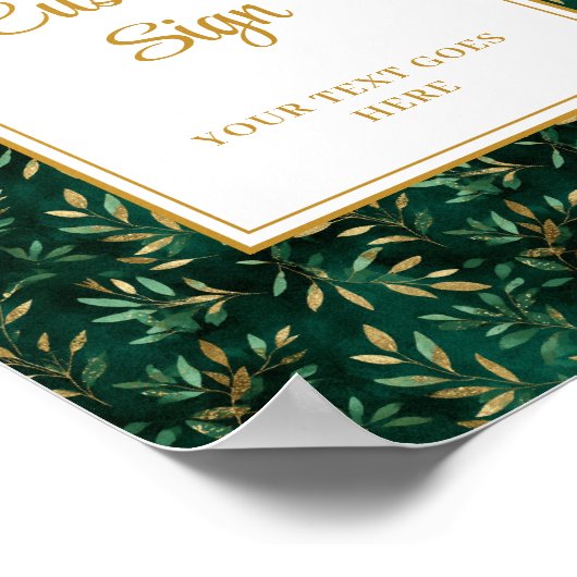 Rustieke Emerald Green Gold Eucalyptus Custom Sign Poster (Hoek)