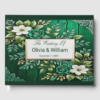 Rustieke Emerald Green Gold Flower Wedding Gastenboek