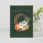 Rustieke Emerald Green herfst Herfst pompoenen bru Save The Date (Staand voorkant)