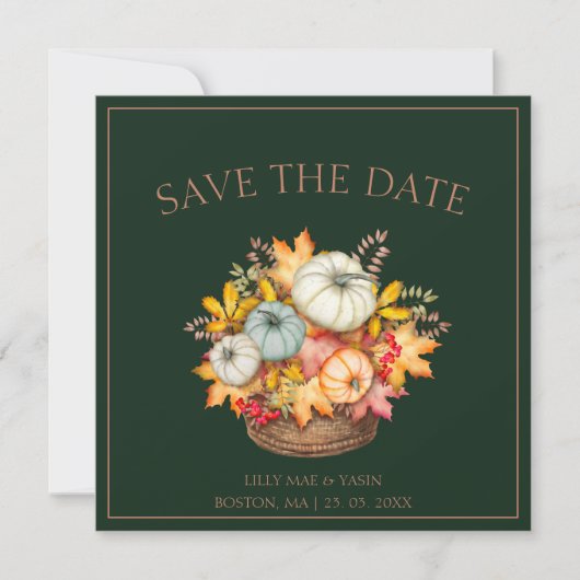 Rustieke Emerald Green herfst Herfst pompoenen bru Save The Date (Voorkant)