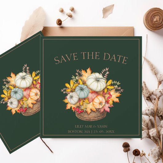 Rustieke Emerald Green herfst Herfst pompoenen bru Save The Date