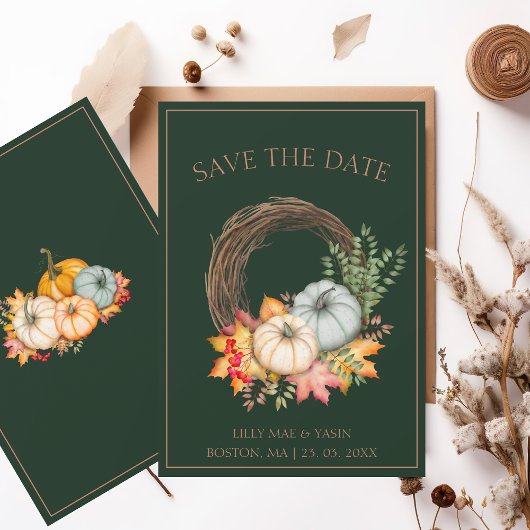 Rustieke Emerald Green herfst Herfst pompoenen bru Save The Date