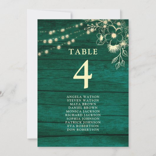 Rustieke Emerald Green Wedding Seating Chart (Achterkant)