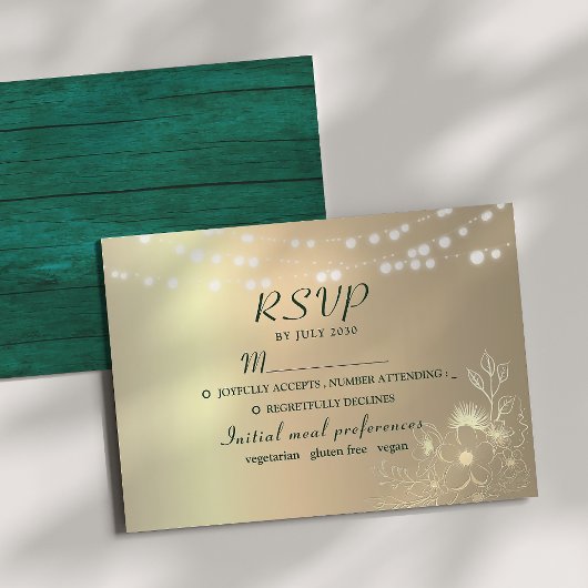Rustieke Emerald Groen Goud Bruiloft RSVP Kaart