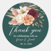 Rustieke Emerald Wedding Dank u Sticker (Voorkant)
