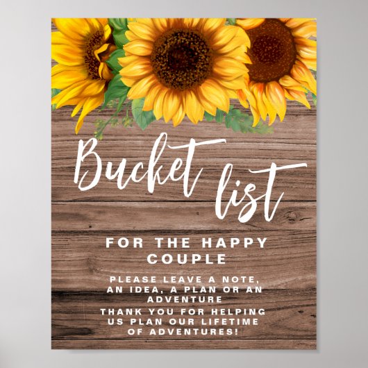 Rustieke emmerlijst Zonnebloem trouwteken poster (Voorkant)