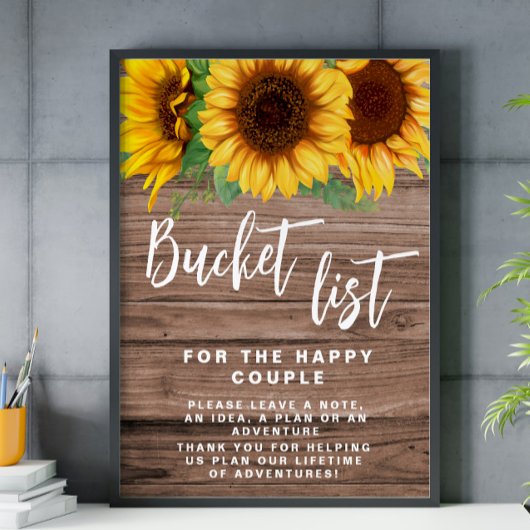 Rustieke emmerlijst Zonnebloem trouwteken poster