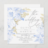 Rustieke en elegante bloemen gouden bruiloft kaart (Voorkant / Achterkant)