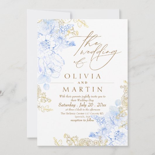 Rustieke en elegante Bloemen Roos Gold Wedding Kaart (Voorkant)