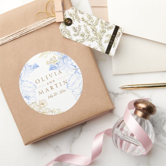 Rustieke en elegante Bloemen Roos Gold Wedding Ronde Sticker (Geschenken)