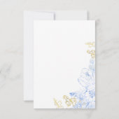 Rustieke en elegante bloemige stoffige blauwe goud RSVP kaartje (Achterkant)