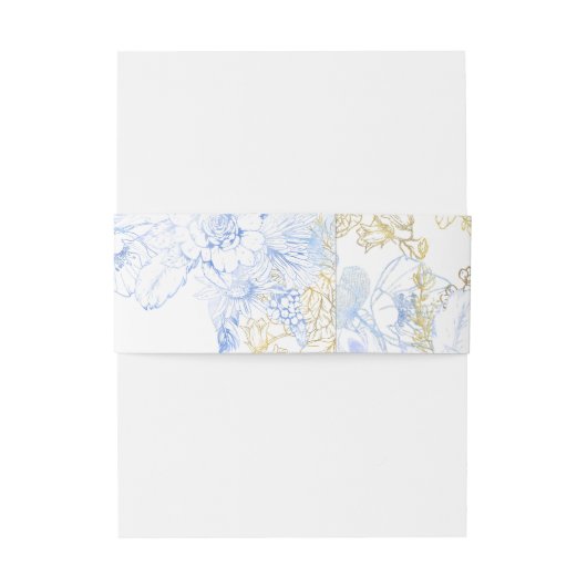 Rustieke en elegante bloemige stoffige blauwe goud uitnodigingen wikkel (Achterkant Voorbeeld)