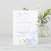 Rustieke en elegante Floral stoffige blauw gouden Informatiekaartje (Staand voorkant)