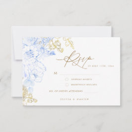 Rustieke en elegante Floral stoffige blauw gouden  RSVP Kaartje