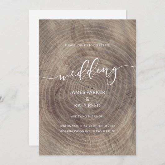 Rustieke en elegante houten huwelijksuitnodiging kaart (Voorkant / Achterkant)