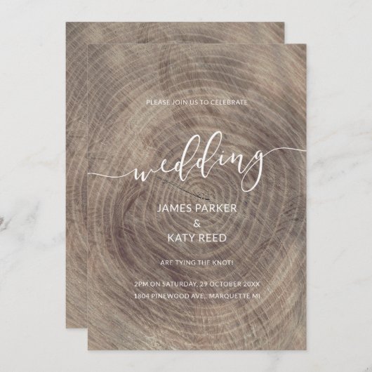 Rustieke en elegante houten huwelijksuitnodiging kaart (Voorkant / Achterkant)
