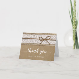 Rustieke en Elegante Kanten Kraftpapier Script Bed Bedankkaart
