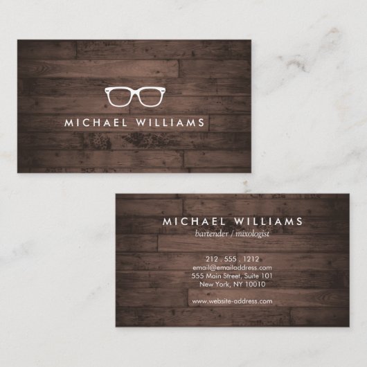Rustieke en verfijnde brillen Logo Brown Wood Visitekaartje (Voorkant / Achterkant)