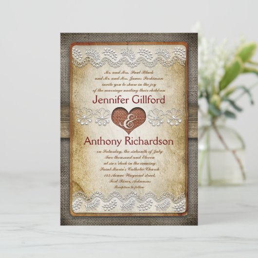 Rustieke en vintage huwelijksuitnodigingen kaart (Staand voorkant)