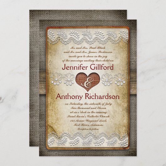 Rustieke en vintage huwelijksuitnodigingen kaart (Voorkant / Achterkant)