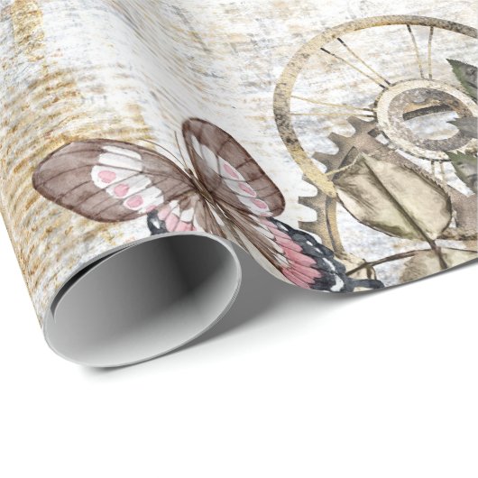  Rustieke Ephemera Roze Bloem Cadeaupapier (Rol Hoek)