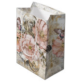Rustieke Ephemera Roze Bloemen Gift Bag Medium Cadeauzakje (Voorkant Gekanteld)